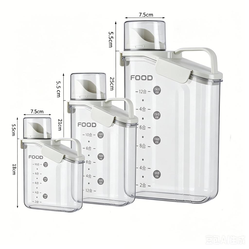 Transparent Plastic Airtight Food Storage Jars with Lids & Measuring Cups Ideal for Baking Ingredients Pantry Kitchen Sorting
