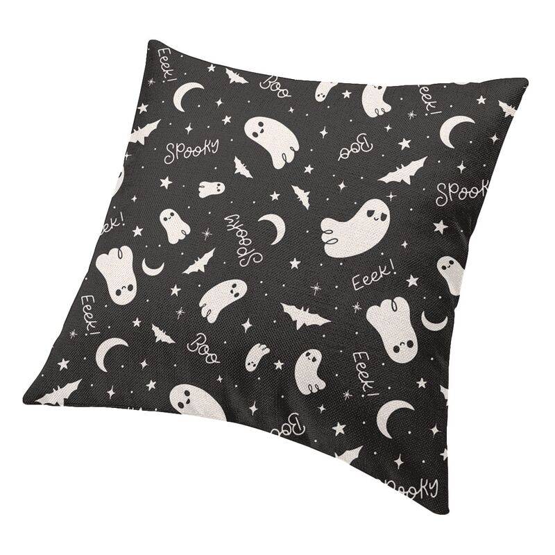 Spooky Cute Ghost Halloween Cushion Cover 40x40cm Polyester Goth Occult Witch Bats Pillow Case for Sofa Car Square Pillowcase