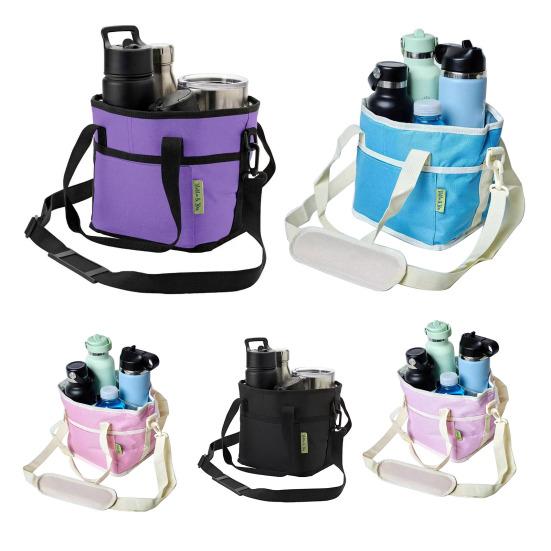 Insulated Drink Carrier Bag with Handle Strap Water Bottle Holder for 4 Cups Detachable Divider Multi-Purpose Cooler Tote for Picnic Travel Sports