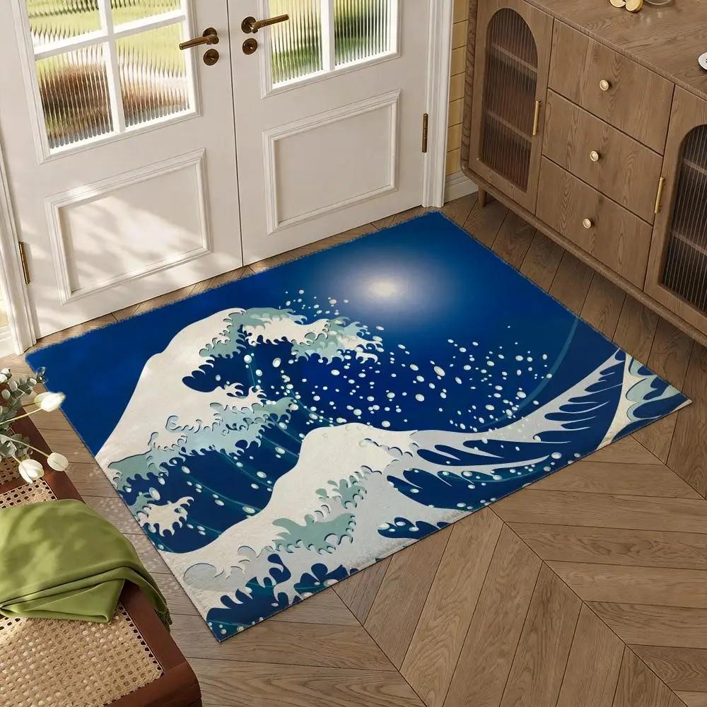 Japanese Ukiyo‑E Great Wave Non‑Slip Floor Rug for Entryway Bathroom
