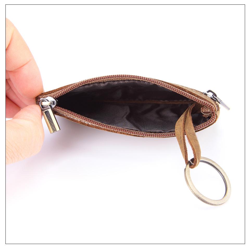 Women's Leather Coin Purse & Card Holder - Crazy Horse Leather Zippered Key Bag, Wear-Resistant Backpack Coin Storage