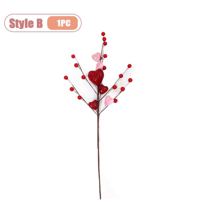 1-10PCS Valentines Decor Artificial Flower Berry Branches Heart Shape Berry Fake Flowers Anniversary Wedding Home Decor