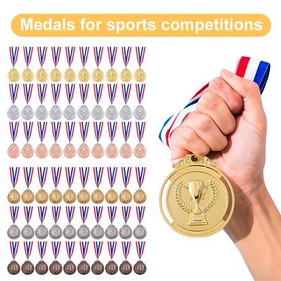 30 pièces Médailles d'Award Dorées Argentées Bronze de 2 pouces avec Ruban pour le Cou Médaille d'Award Vainqueur Médaille Ronde Dorée pour Enfants Réunion Sportive Scolaire