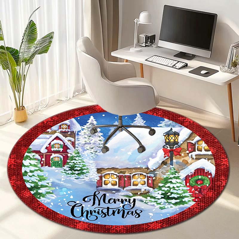 Cute Christmas Day Gift Bell Santa Claus Snowman Christmas Tree round rug Home Soft Decorative Anti slip Chair Mat Carpet Outdoor Floor Mat Carpet 32