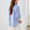 Round Neck Blue Striped Shirt for Women Short-sleeved Summer New Top Loose Casual Cotton Shirt