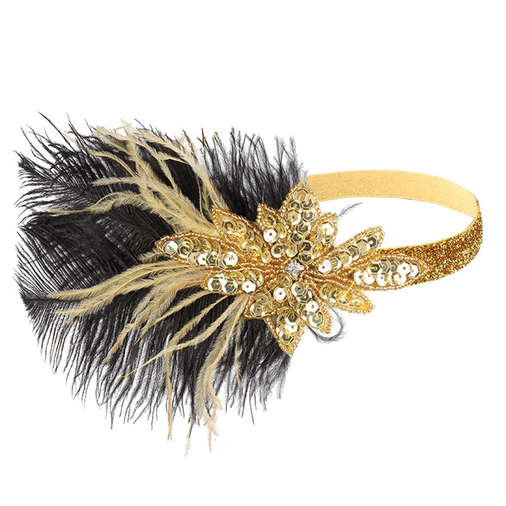 1920er Flapper-Kleid Accessoires Retro-Party Schwarz Retro-Party-Requisiten Feder-Kopfschmuck Strass-Haarband Cocktail-Kopf
