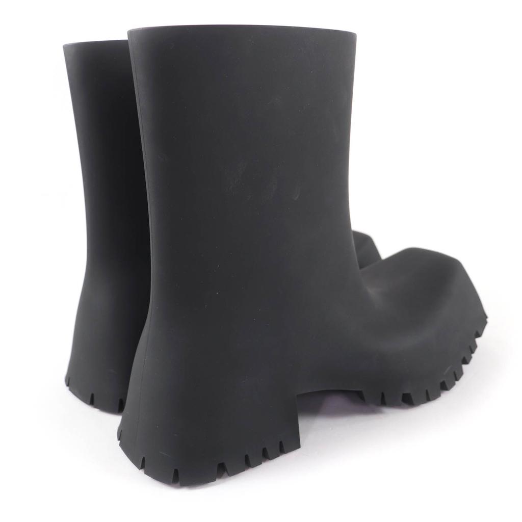 Great BALENCIAGA short boots TROOPER Black series rubber Women 679326 Used