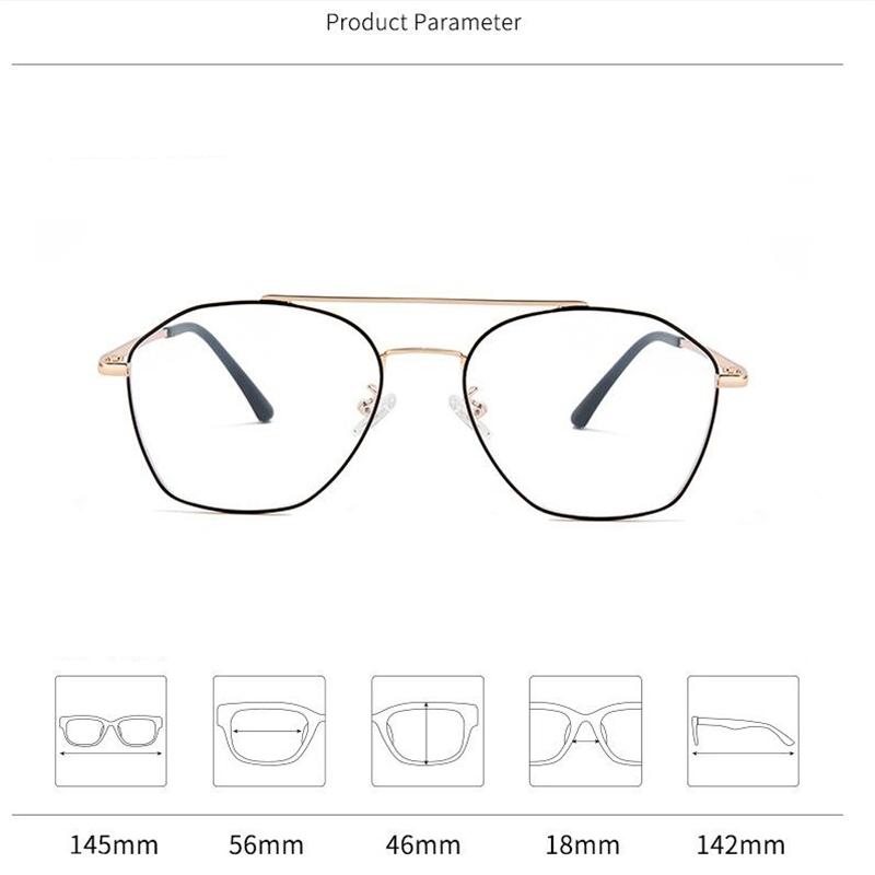 0 -0.5 -0.75 To -6.0 Double Beam Polygon Blue Light Blocking Myopia Glasses Metal Prescription Eyewear
