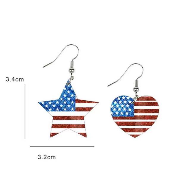 European Handmade USA Independence Day Earrings with Butterfly, Unicorn, Smiley Face, Star, and Woman Head Designs