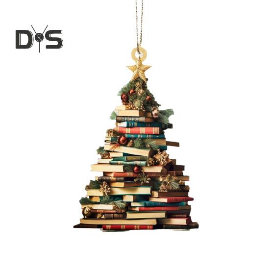 Christmas Tree Pendant Acrylic Tree Shape Book Cucumber Ornament Xmas Tree Hanging Decoration for Indoor Outdoor Winter Decor