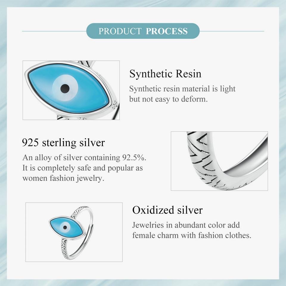 WOSTU 925 Sterling Silver Vintage Style Blue Demon's Eye Stackable Rings Party Jewelry Gift
