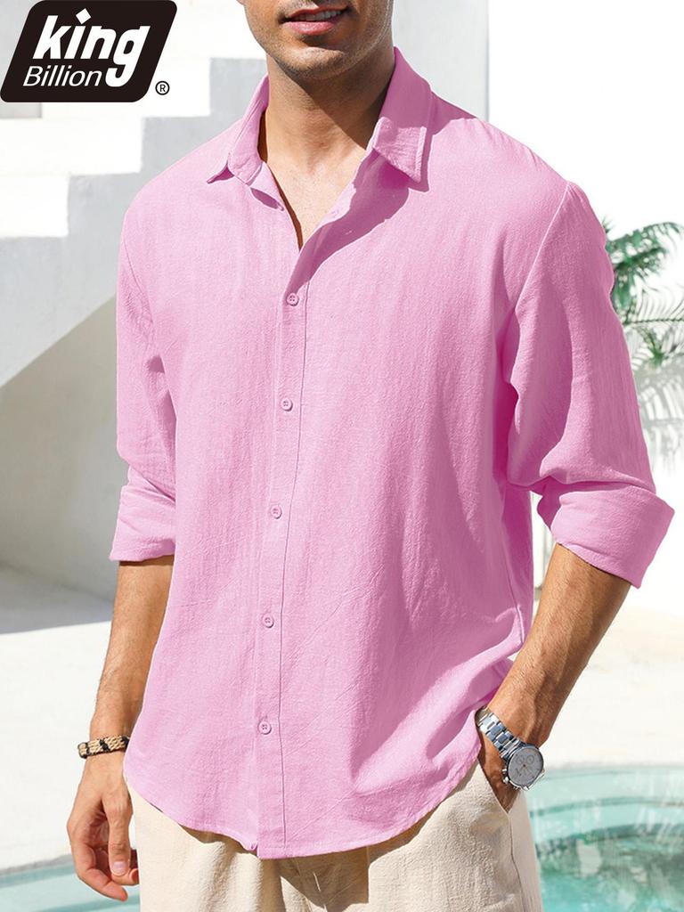 Spring Summer Men's Cotton Linen Shirt Long Sleeve Solid Color Casual Vacation Beach Lightweight Cozy Shirt