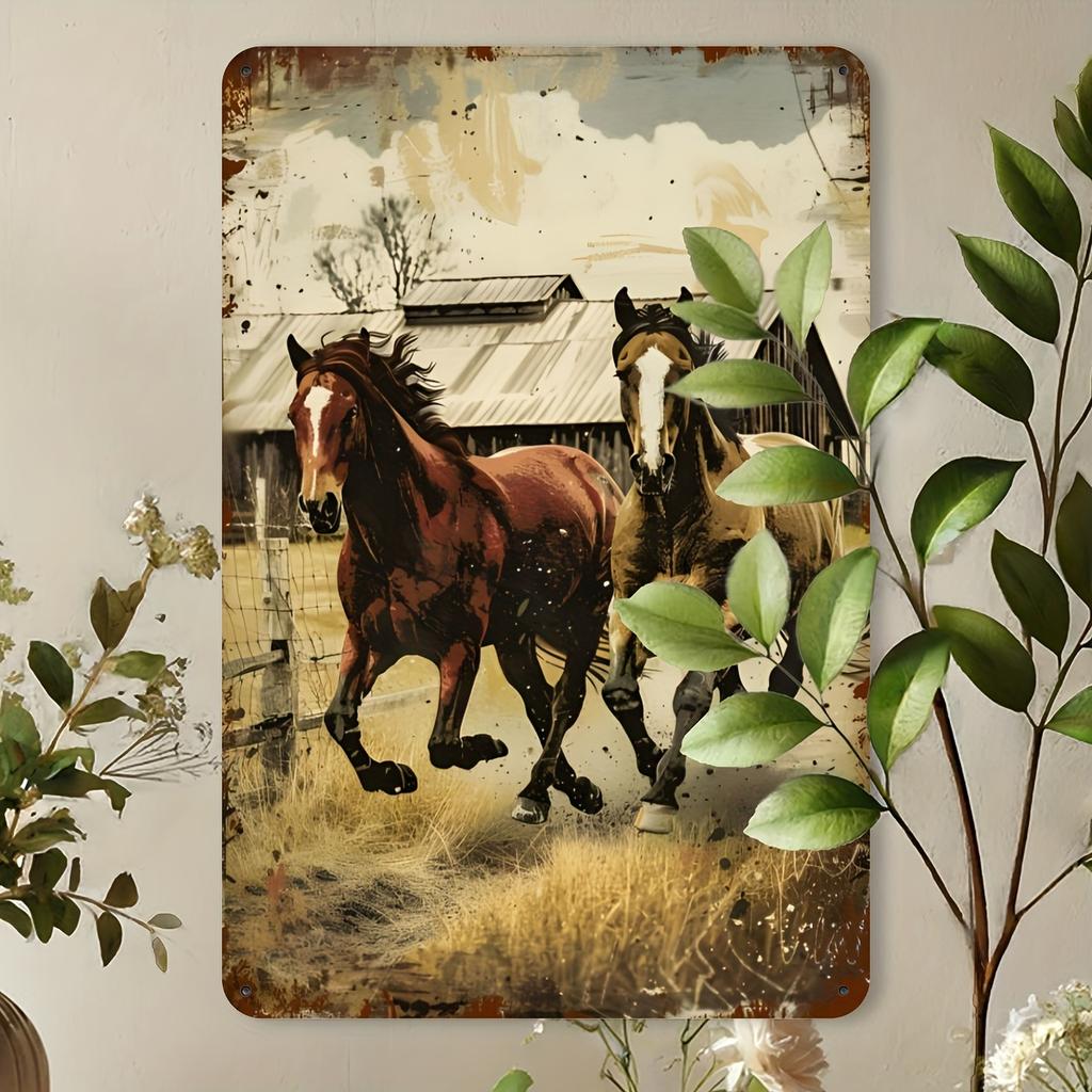 1pc Vintage Farm Horse Metal Tin Sign, Rustic Wall Art for Home, Bar, Cafe, Garage, Indoor & Outdoor Decor, 8x12 inch Iron Plate