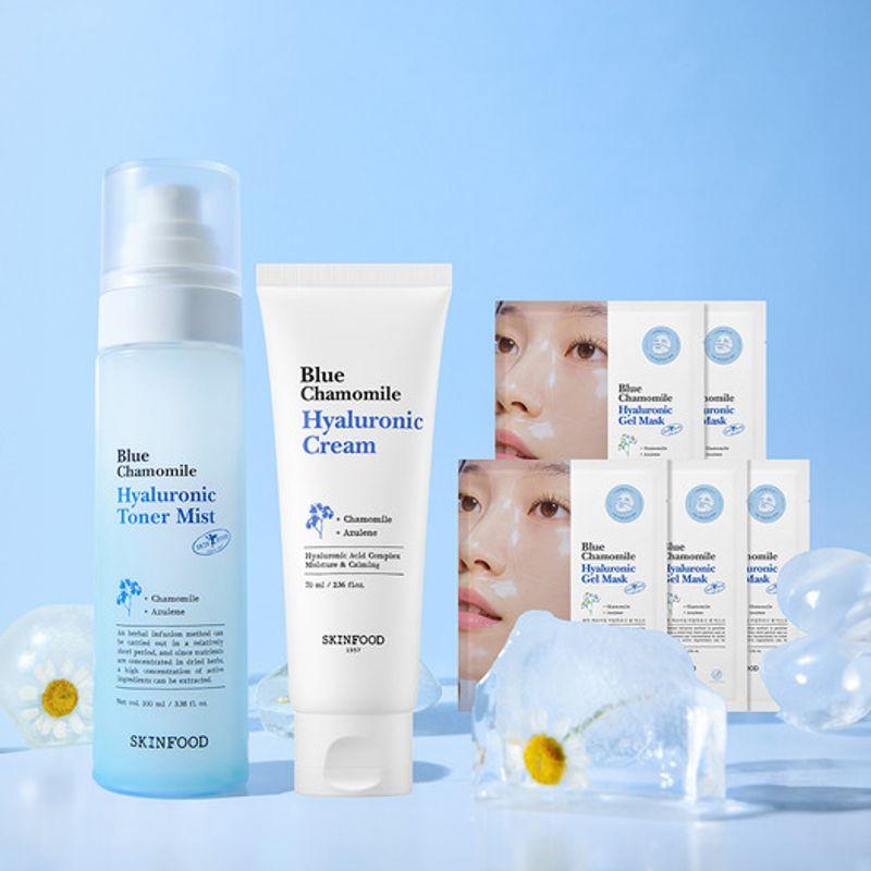 

SKINFOOD [Moisture Premium Set] Blue Chamomile Toner Mist 100ml x 1 + Blue Cream x 1 + Gel Mask 5 Sheets select