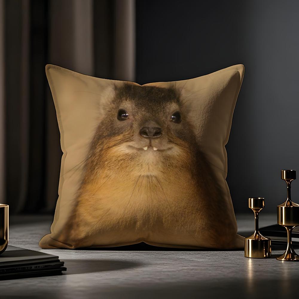 Anime Cute Rock Hyrax Animal Pillow Case Anti-Dustmite Pillowcase Invisible Zipper Silky Short Plush Sofa Cushion Cover