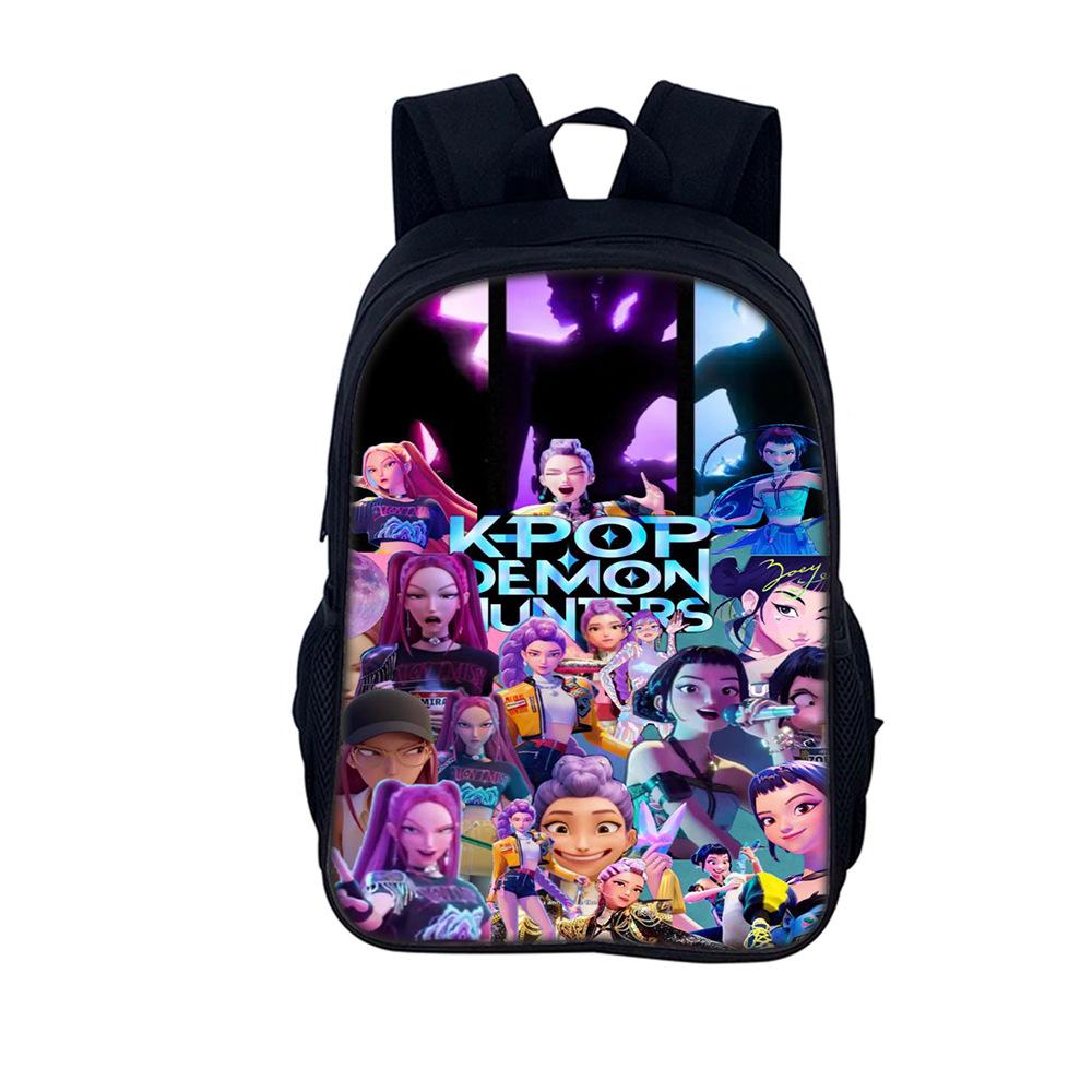 Rucsac cu imprimeu Kpop Huntrix, stil de 16 inch, pentru elevi de școală primară și gimnazială (Grup de fete vrăjitoare)