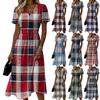 Ladies' Plaid Casual Fashionable Short Sleeved V-neck Dress