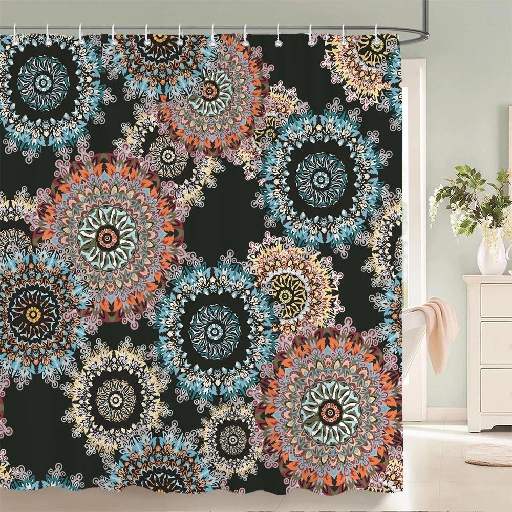 Waterproof Shower Curtain for Bathroom Bohemian Pattern Printing Bathtub Curtains Fabric Polyester Bath Curtain with Hooks