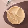 Color Kids 3PCS Silicone Baby Feeding Set Suction Plate Wooden Spoon Fork BPA Free Training Tableware Dish Bowl Gift Set