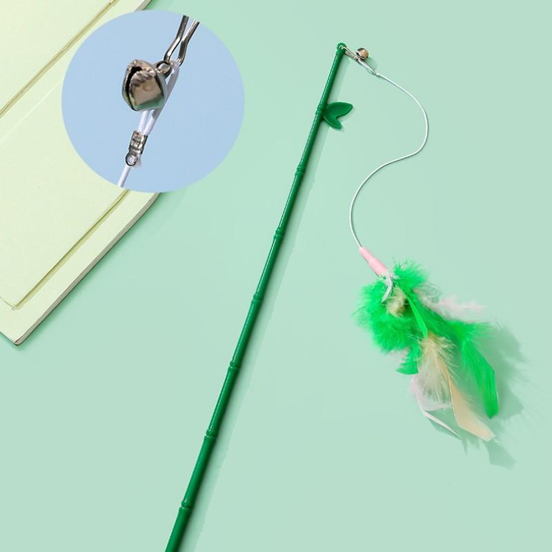 Cat Toys Feather Interactive Cat Toy Bamboo Handle Cats Sticks Detachable Cats Toy with Bell Feather Toys for Kitten Teasing