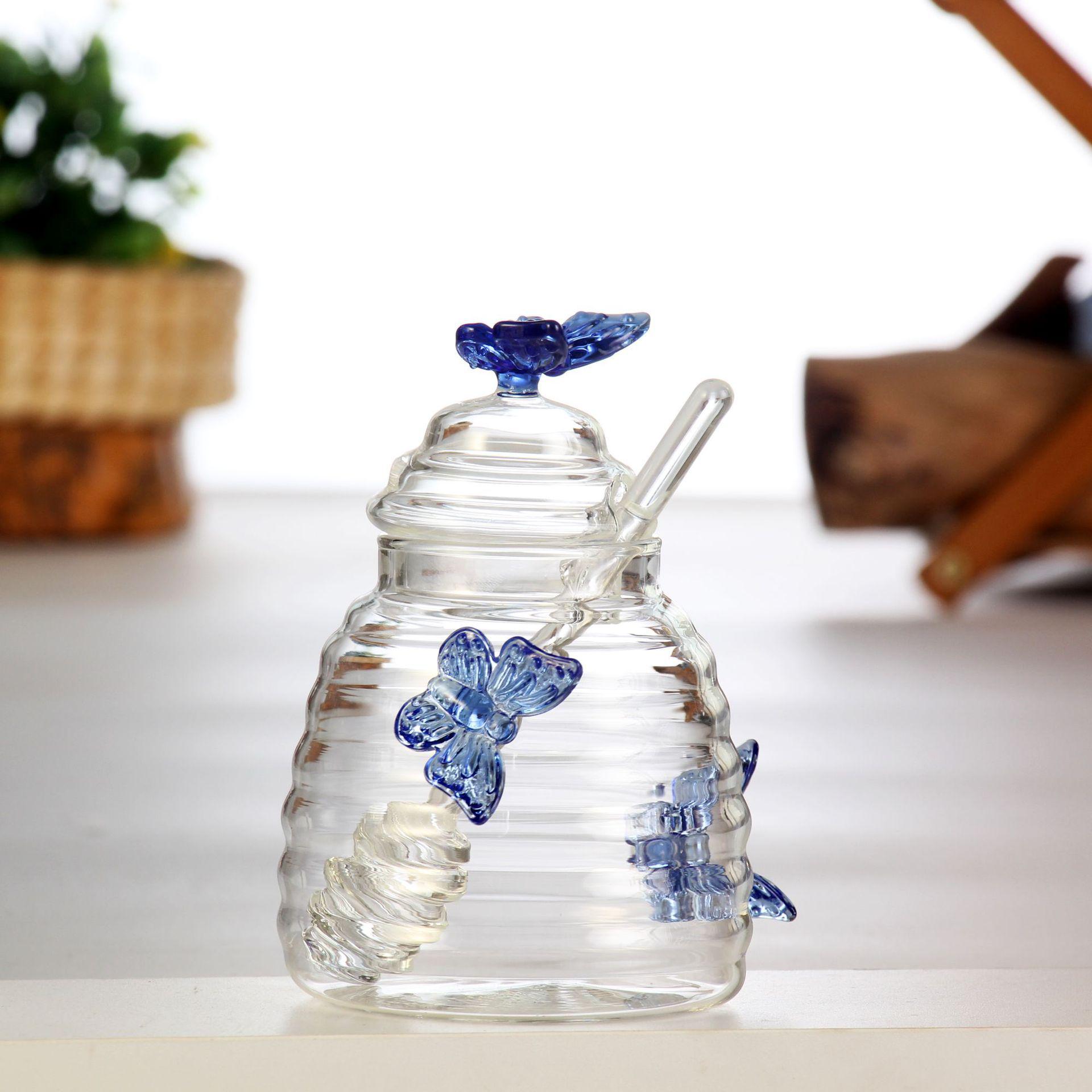 Cute Honey & Coffee Storage Jar, Food-Grade Borosilicate Glass with Lid голубая бабочка
