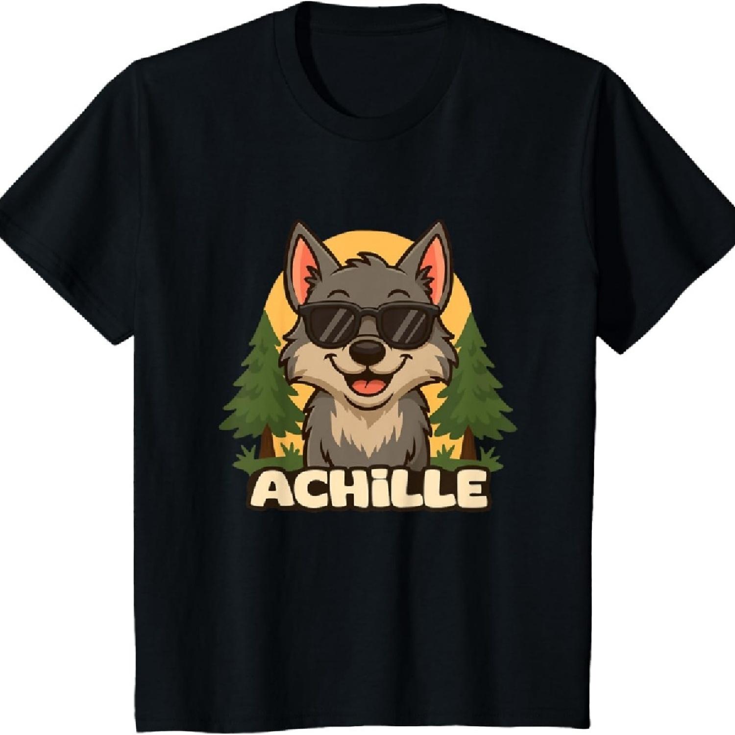 

Kids Achille - Wolf Themed Design with Name for Boys T-Shirt XXXXXL чёрный