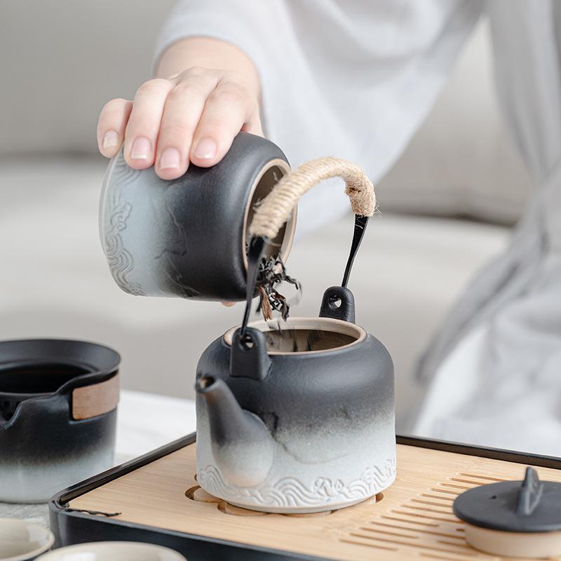 Light luxury advanced gradual change beam pot set anti-scalding hand portable kung fu tea set