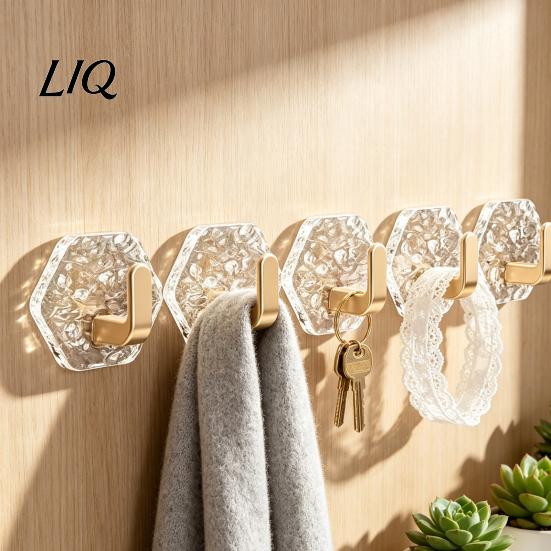 Home Organization Hooks Acrylic Adhesive Hooks, Hexagonal Wave Shape, No Drilling Easy Hexagon Installation Hook, Modern Style Clear for Bathroom