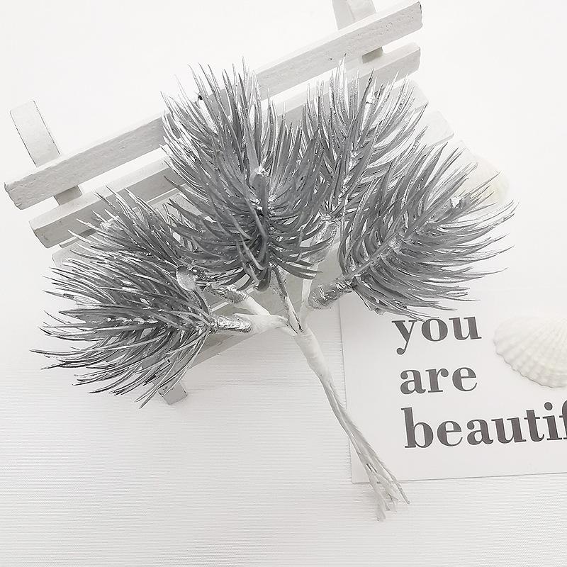 3Pcs Simulation Flower DIY Headdress Accessories Succulent Flocking Iron Leaves Pine Branches for Outdoor Patio Garden Wedding