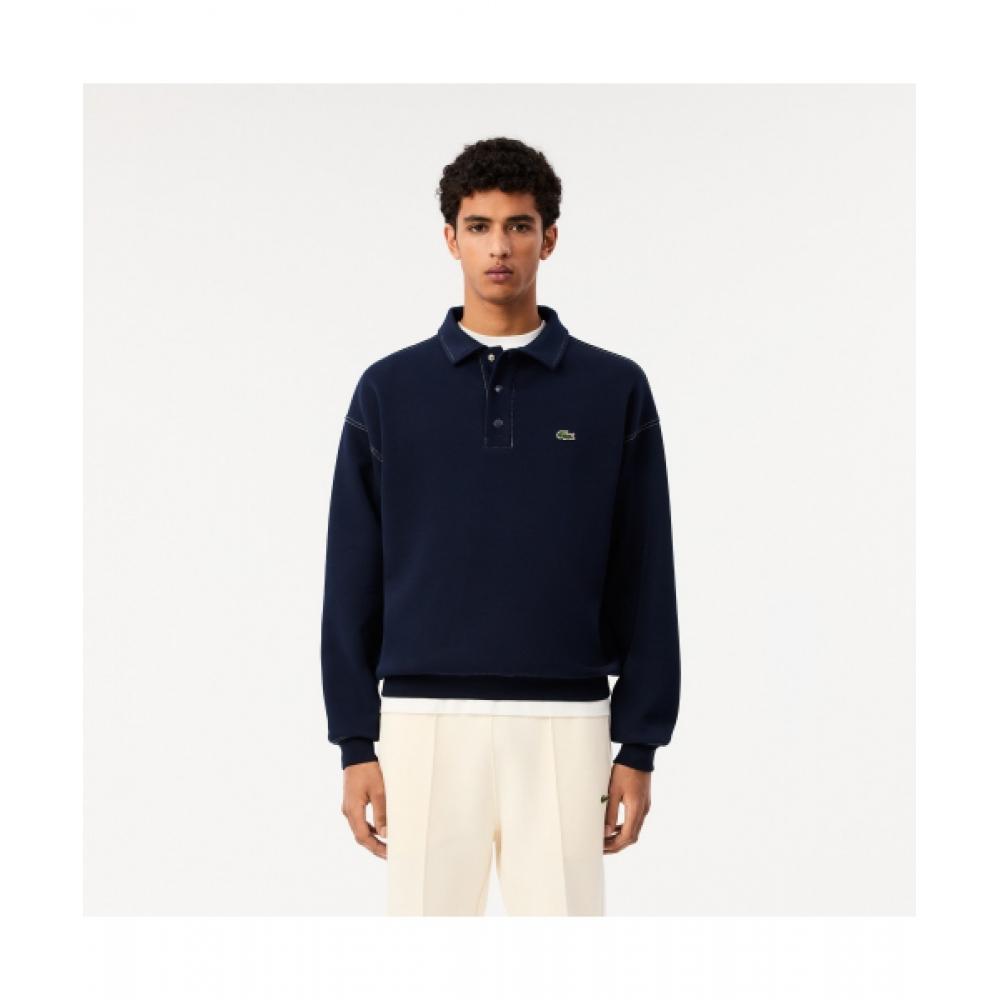 

LACOSTE Men s Double Face Pique Collar T Shirt [Navy]