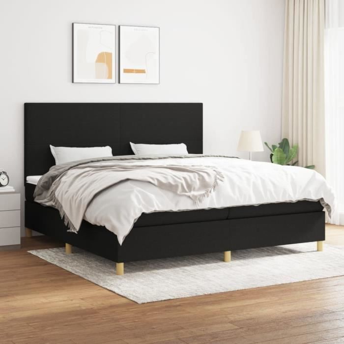 3142203 vidaXL Lit à sommier tapissier avec matelas Noir 200x200 cm Tissu