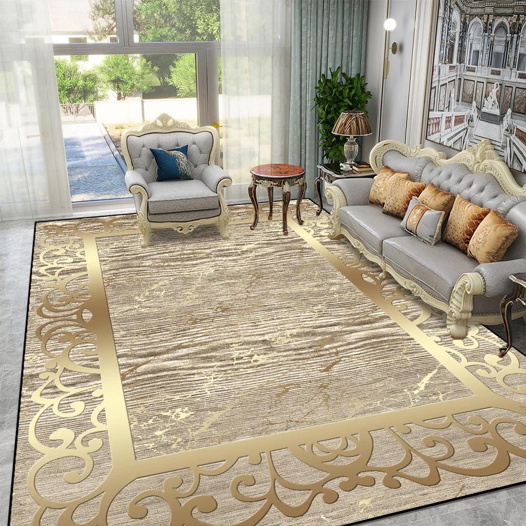 Goldener Luxus Europäischer Großer Teppich für Wohnzimmer Sofa Tisch Daneben Teppich für Schlafzimmer Waschbar Weiche Bodenmatte Dekoration Zuhause