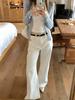 Black Beans Vibe: Women's Summer Mid-Waist Straight-Leg White Jeans