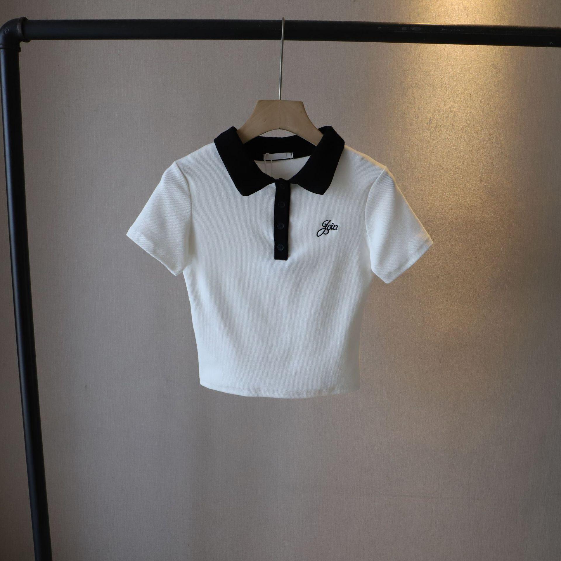 

Bi Zheng 2025 Summer Women s Slim Fit Polo Collar Short Sleeve Top One Size