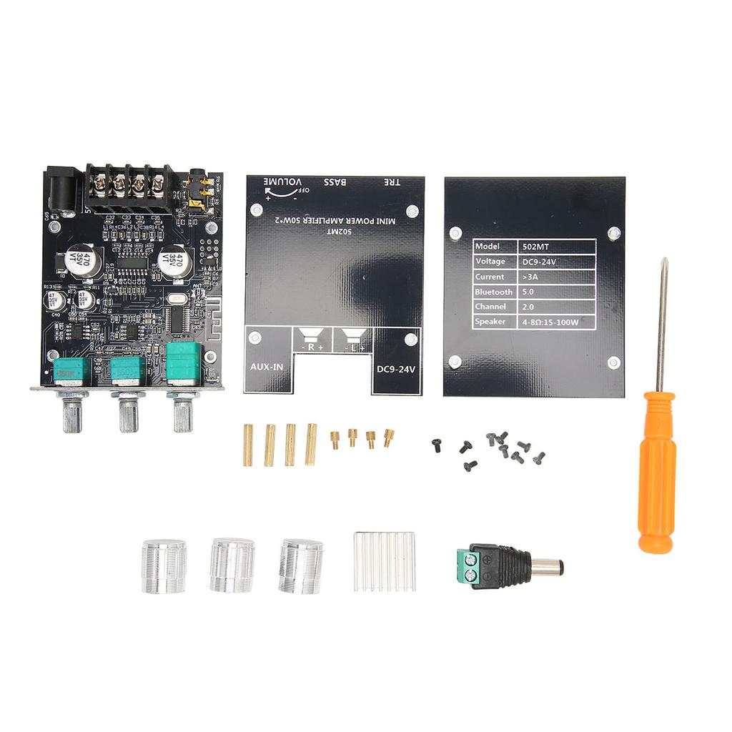 BT 5.0 Amplifier Board 2.0 Channel 2x50W Bass and Treble Control Power Amplifier Module for Store Home Theater DC9‑24V