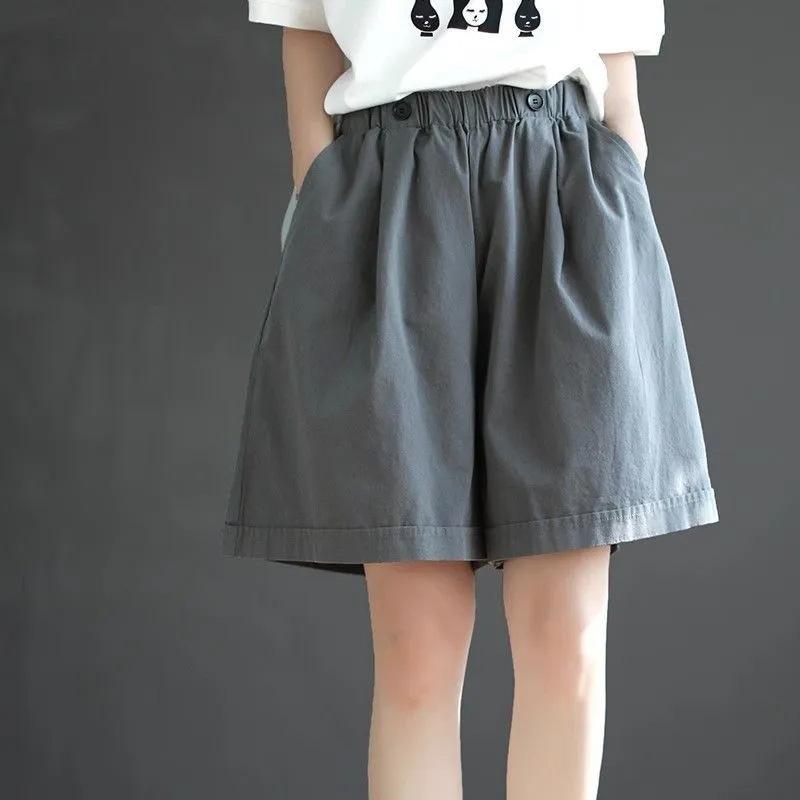 

Elastic waist pocket design overalls large size women s clothing summer new pure cotton casual wide-leg shorts five-point pants 4XL сірий колір
