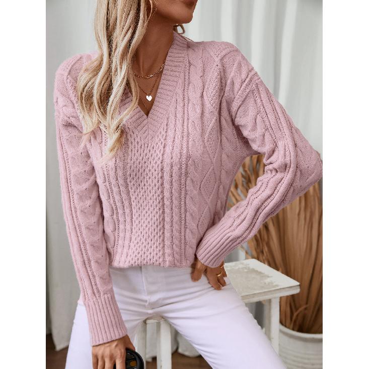 Rose Beauty A V-neck Pullover Women's Knitwear Autumn and Winter New Vintage Twisted Pattern Sweater