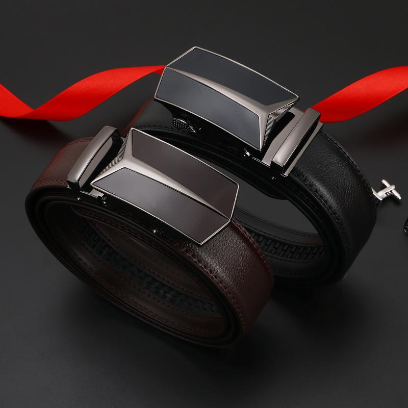 Black Film Buckle Men's Belt Two Layer Cowhide Automatic Buckle Casual Business Men's Trousers Belt Trendy