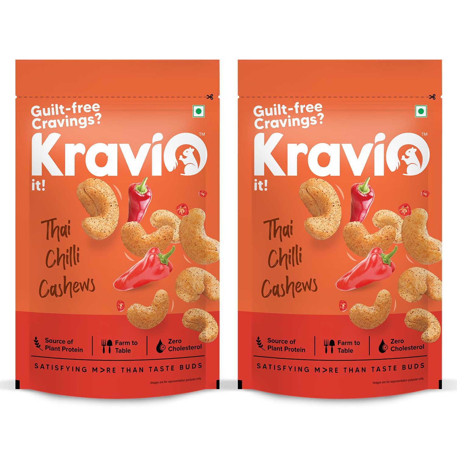 

Kravio Premium Thai Chilli Roasted Cashew Nuts (2 X 200g) | Zero Cholesterol Natural Jumbo Size Whole Kaju Nuts & Dry Fruits | Rich in Protein, R