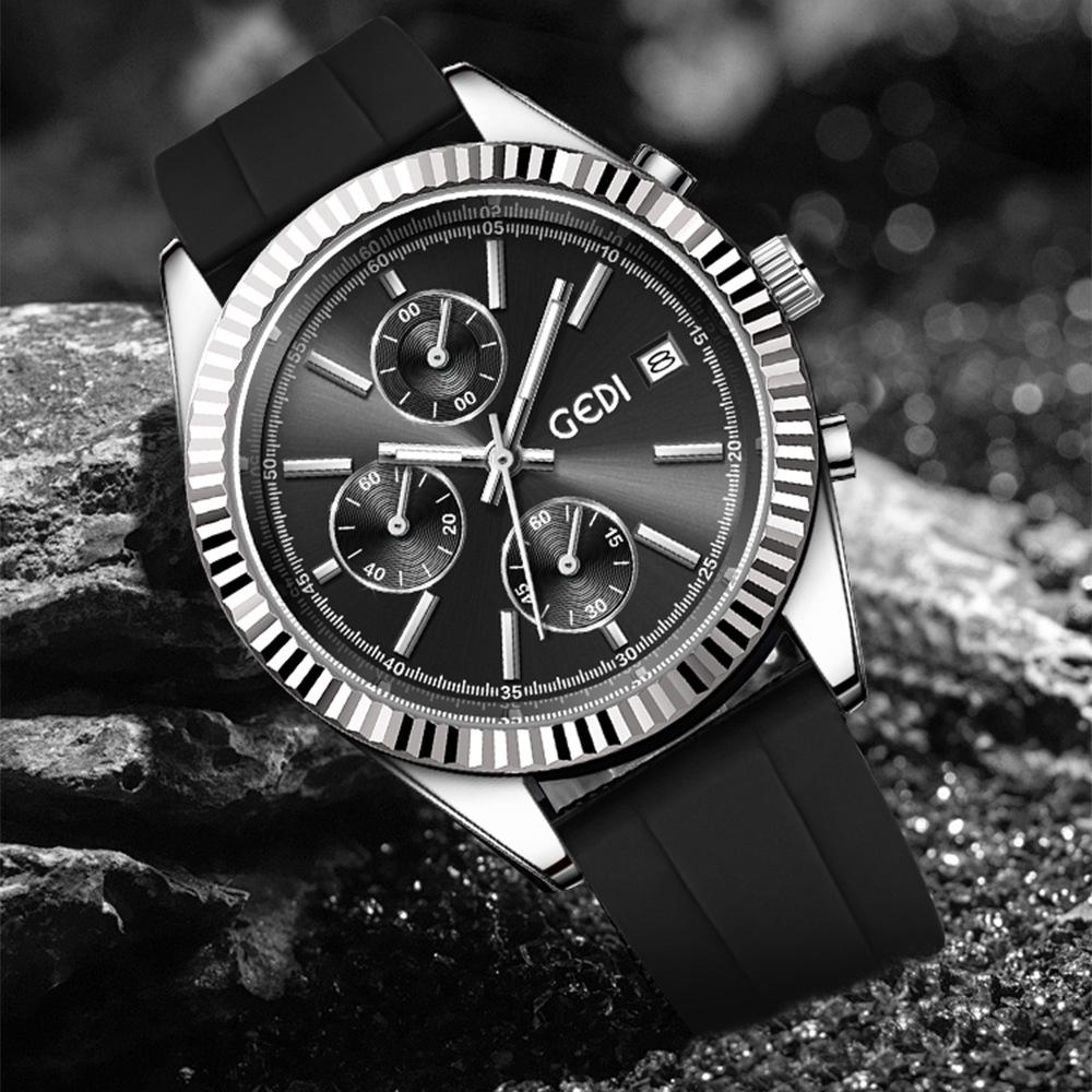 Three-eye six-pin business watch calendar high-end large dial silicone waterproof quartz watch