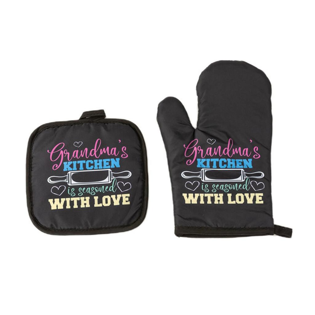 Kitchen Microwave Insulation Gloves with Mat Heat Resistant Baking Gloves Cooking Baking Gloves Oven Mitts Enduring