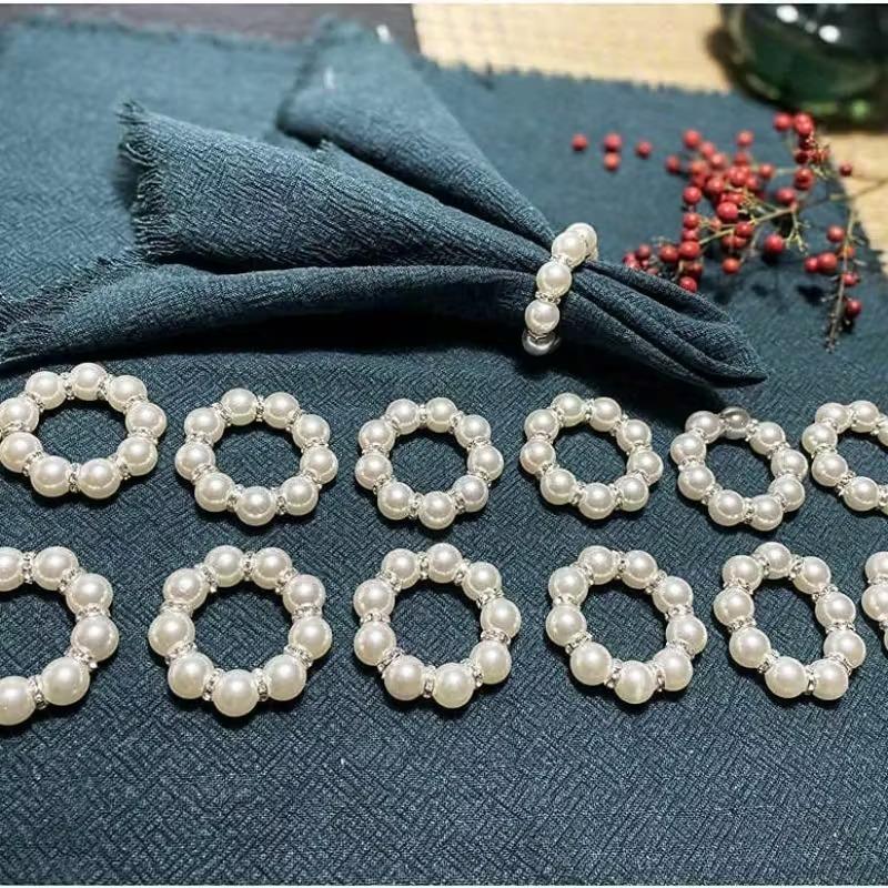 Handmade Beaded Pearl Napkin Ring Valentine's Day DecorativeNapkin Holder DIYTable Towel Ring for Wedding Party Tablecloth Decor