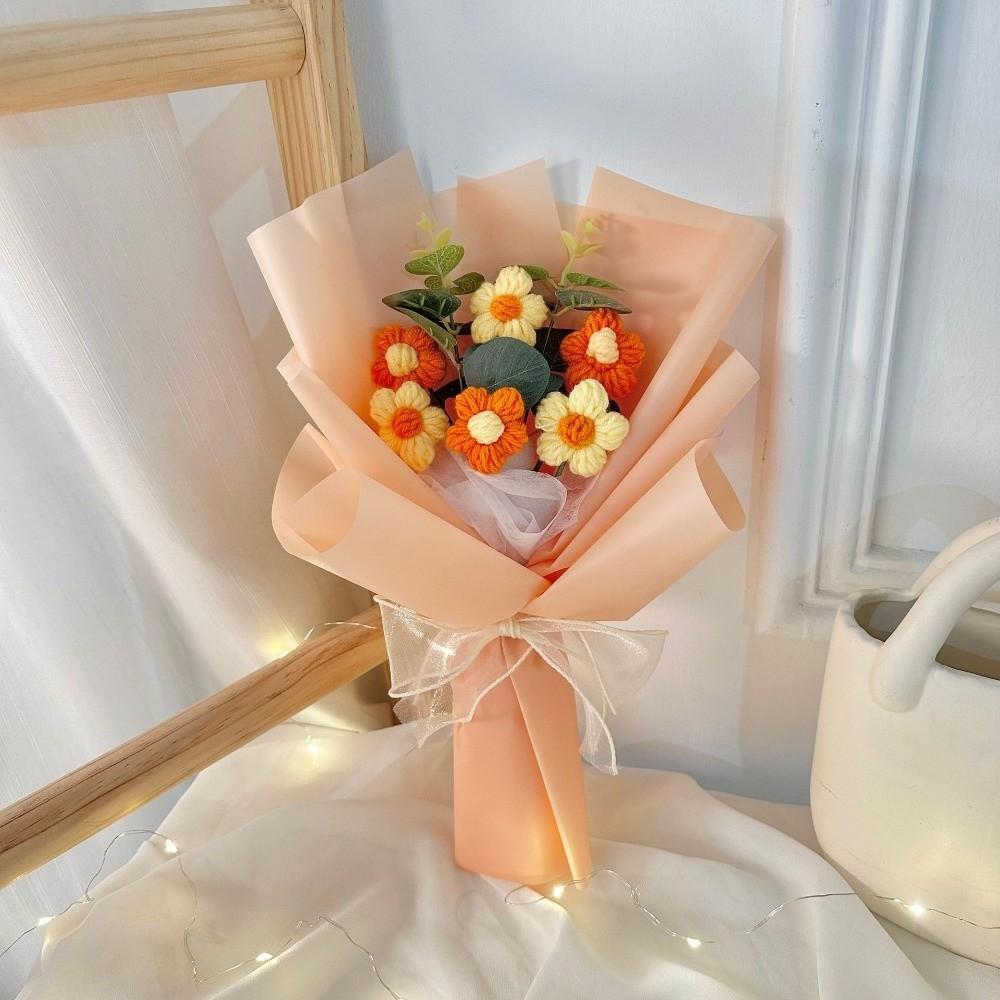 

Puff Flowers Crochet Flowers Bouquet with Led Light Gifts Finished Knitted Flowers Home Decor Eternal Artificial Flowers оранжевый