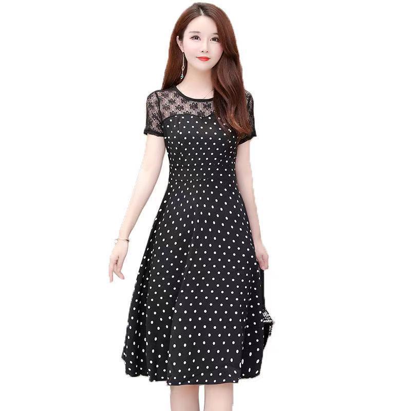 

Женское платье большого размера в горошек с круглым вырезом и короткими рукавами Женское кружевное самосовершенствование Темперамент Юбка средней длины Юбка трапециевидной формы Талия тонкая L