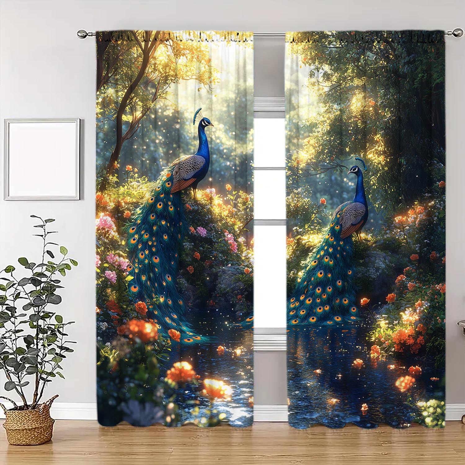 

Panels Magnificent Blue Peacock Drea Curtains Distinctive Printed Suitable Gifting Family Friends Curtain Made Of Polyester Washable W100*H70(CM)-Rod Pocket&1PCS