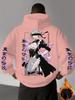 Men's Autumn/Winter Casual Sports Street Style Comic Fighting Maid Print Warm and Comfortable Hooded Sweatshirt