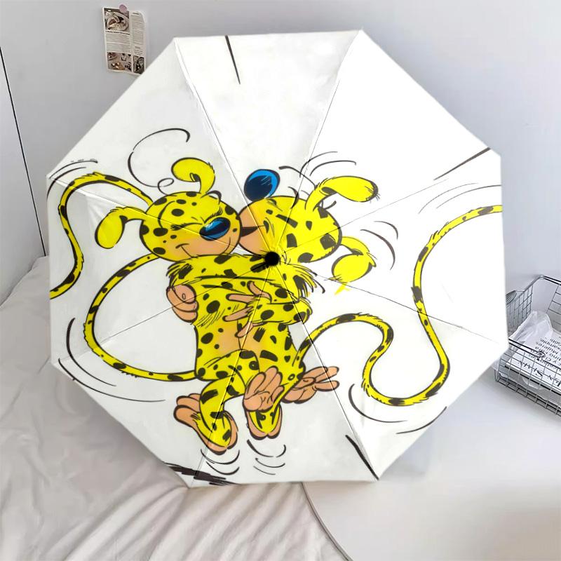 Marsupilami pattern, automatic folding umbrella, portable and foldable design, 8 ribs, a Christmas or birthday gift.