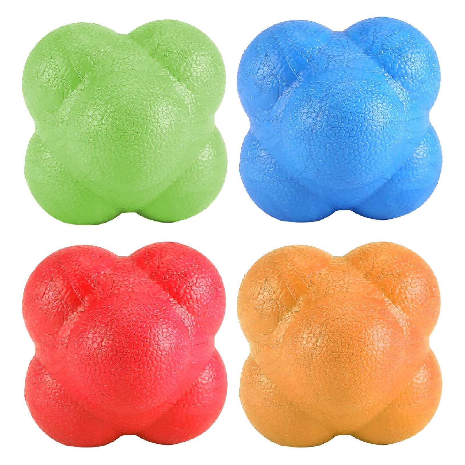 

Famimueno Reaction Balls, Reflex and Vision Training, Hexagonal, Irregular Reaction Bounce (Blue, Red, Yellow, Green/Set of 4)