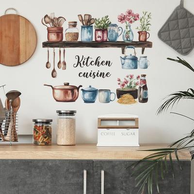 Watercolor Kitchen Utensils Spice Jars Wall Stickers for Kitchen Dining Room Home Background Decoration