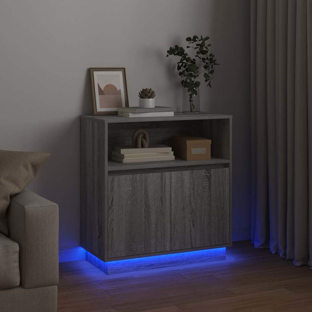 LED Sideboard Grey Sonoma 71 x 34.5 x 75 cm Particleboard